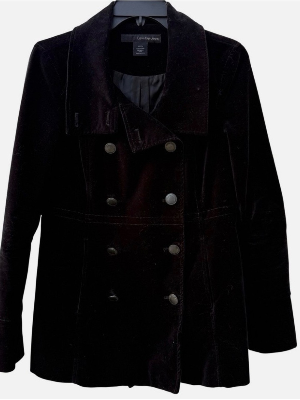 Calvin Klein Women’s Black Velvet Double-Breasted Pea Coat- Fits a size XL/1X